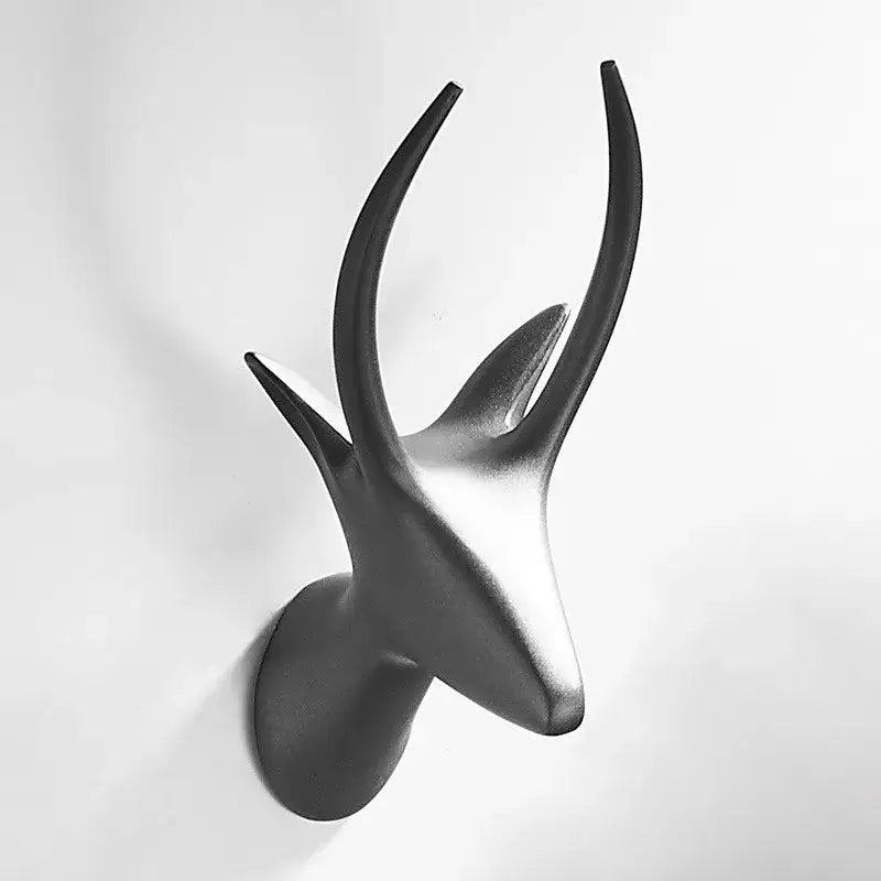 Black matte deer head gun grey robe hooks with sleek curved antlers decorbites gun grey minimalist design