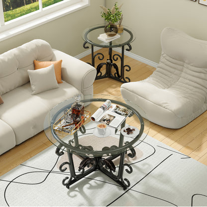 3-Piece Coffee Table Set, Tempered Glass Surface With Sturdy Metal Frame - Modern Living Room Sets 1 Coffee Table 2 End Tables, Scratch-Resistant & Easy To Clean For Small Spaces, Apartments