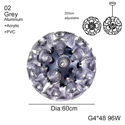Designer luxury chalice pendant light with 48 g4 bulbs grey aluminum frame and floral acrylic shades for living room decorbites chalice lamp