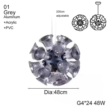 Grey spherical chalice lamp with intricate bell-shaped aluminum and acrylic shades by DecorBites designer luxury