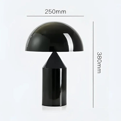 Black glossy decorbites designer mushroom desk lamp with cylindrical base and pointed cone for bedroom decor