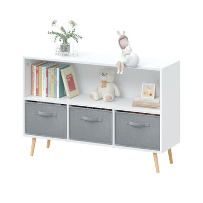 Fiberboard Children's Bookshelf With Foldable Fabric Drawers
