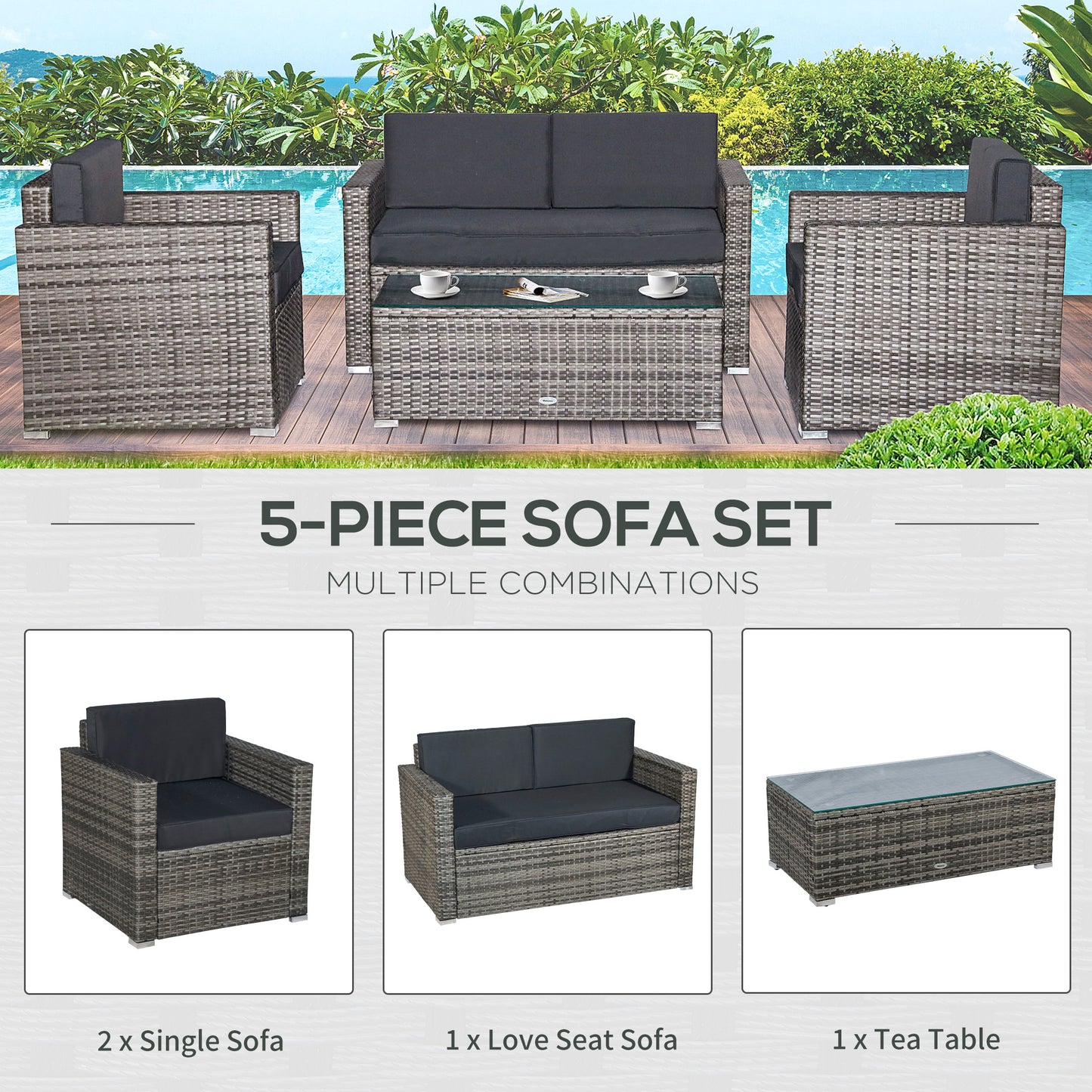 4 Piece Patio Furniture Set with Cushions