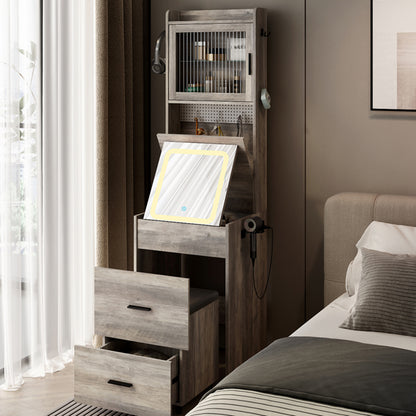 Gray Hemp Faced Particleboard With Triamine 2 Pull 1 Door 1 Flip LED 3 Tone Light Touch Mirror Dressing Table Set