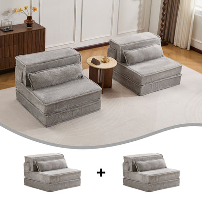 Compression Mahjong Sofa,Convertible Floor Sofa Bed,DIY Boneless Modular Sectional Sofa,No Assembly Required,Circle Fleece Fabric,Oversized 2 Seater With 2 Pillows,Light-grey
