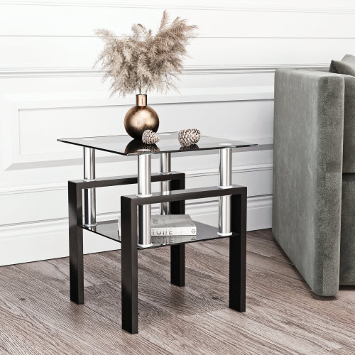 Black Glass Coffee Table Square Tempered Design