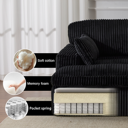 Double Chaise Lounge Chair Indoor,Oversized Upholstered Sleeper Cloud Couch,Deep Seat Luxury Sofa Bed,Sectional Sofa Chaise Love-seat,Corduroy Reading Chair For Living Room,No Assembly Required,Black