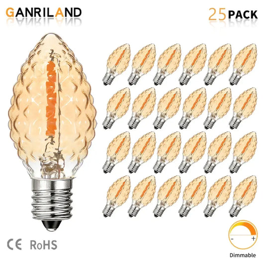 A warm amber diamond chandelier led light bulb with textured glass and metallic screw base for dining room use