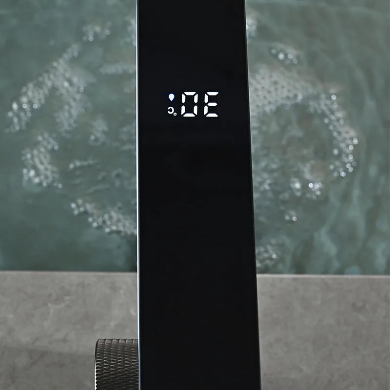 Black digital shower faucet with illuminated temperature display single hole brass housing material for cold water use