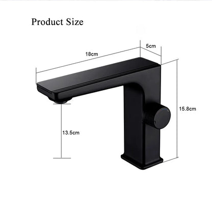Black matte single hole digital display bathroom basin faucet with brass housing material and integrated cold water control knob