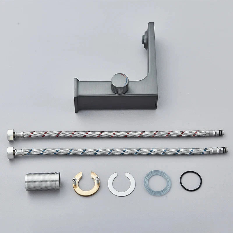 Modern matte gray single hole bathroom basin faucet with textured knob brass housing material and cold water mixer