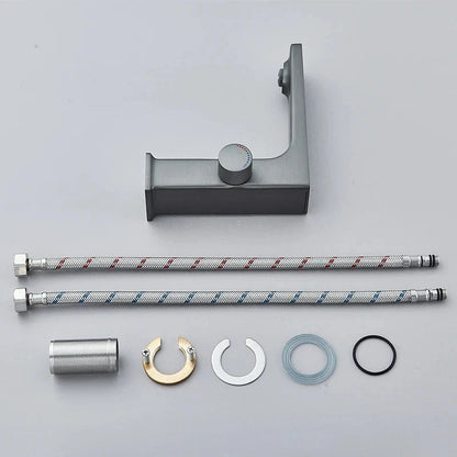 Modern matte gray single hole bathroom basin faucet with textured knob brass housing material and cold water mixer