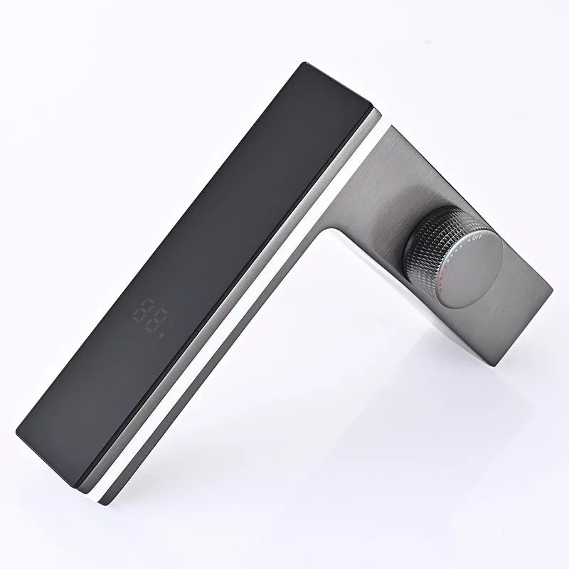 Black matte glass door handle with brushed metal knob for single hole digital display bathroom basin faucet housing material