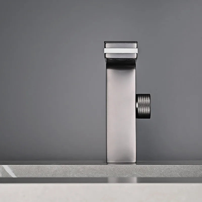 Modern matte black single hole digital display bathroom basin faucet with brass housing material and cold water mixer control knob