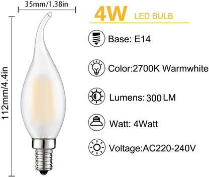 A decorbites dimmable led candle light with frosted glass e14 base emitting warm white light for dining room chandeliers
