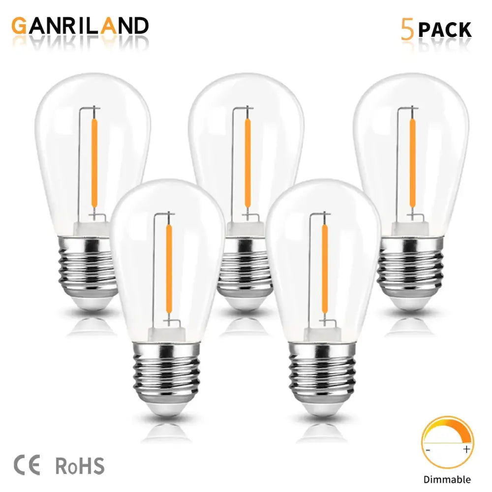 Dimmable led filament warm white outdoor bulbs 5 pack by ganriland with clear glass and silver metal bases
