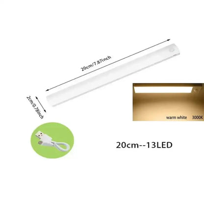 A sleek white 20cm decorbites dimmable led motion sensor magnetic strip light with warm white illumination for kitchen decor