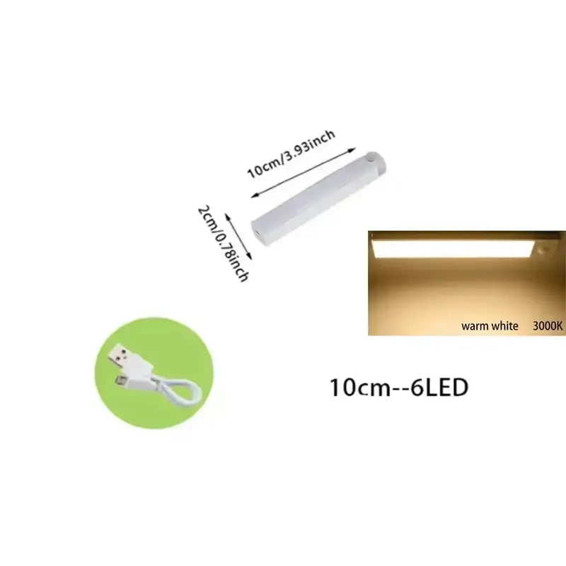 White slim 10cm decorbites dimmable led strip light with six leds and motion sensor for kitchen lighting decor