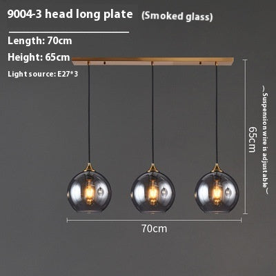 Smoked glass 3-head disc pendant light with wooden accents and adjustable suspension wires for dining room use