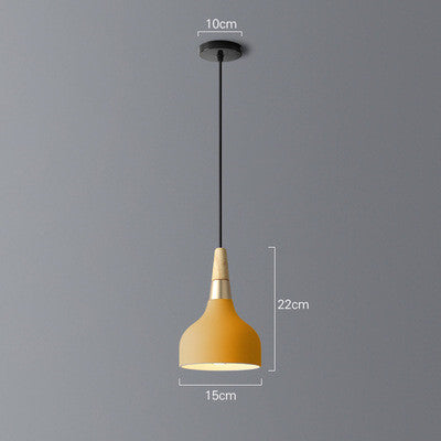 Yellow pendant dining room chandelier with wooden base and black cord modern design for corridor lighting