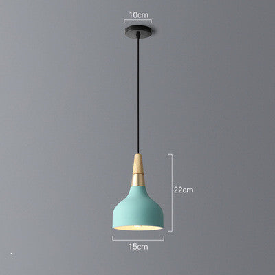 Mint green dining room chandelier with wooden accents and black cord modern design for dining room or corridor use