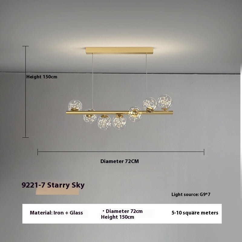Gold starry sky dining room chandelier with glass globe accents iron frame creative 3d long light source coverage 5-10 sqm