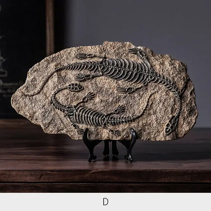 A natural stone slab dinosaur fossil resin craft sculpture with detailed reptile skeletons for office desk decorbites decor