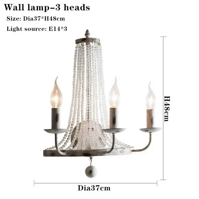 Distressed white crystal tassel wall lamp with three candle bulbs and decorbites crystal tassel for bedroom lighting decor