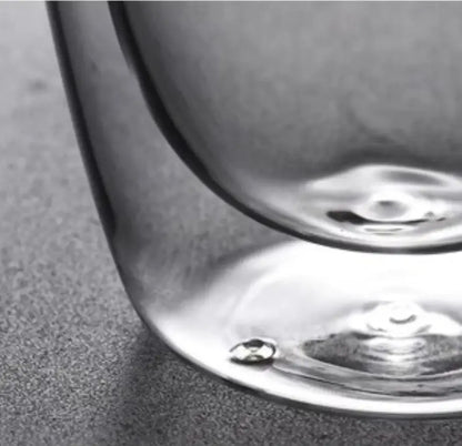 Clear glass wine goblet with rounded base and subtle stem reflection for double deck insulated glass mug use