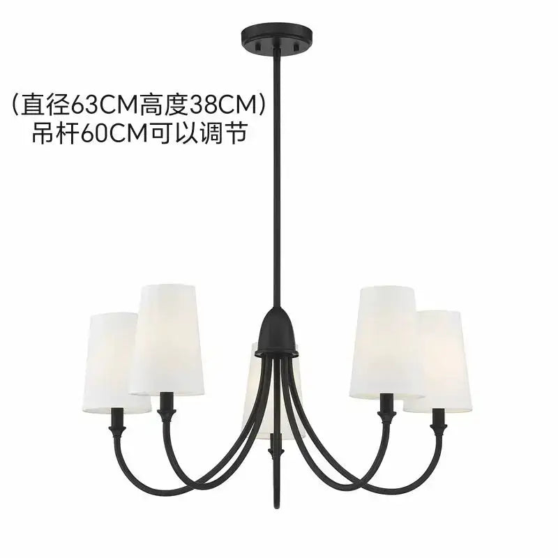 Black wrought iron double layered minimalist pendant light with five frosted glass shades for dining room use