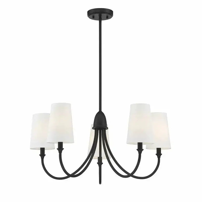 Black wrought iron pendant light with five frosted glass shades double layered minimalist design for dining room