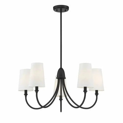 Black wrought iron pendant light with five frosted glass shades double layered minimalist design for dining room