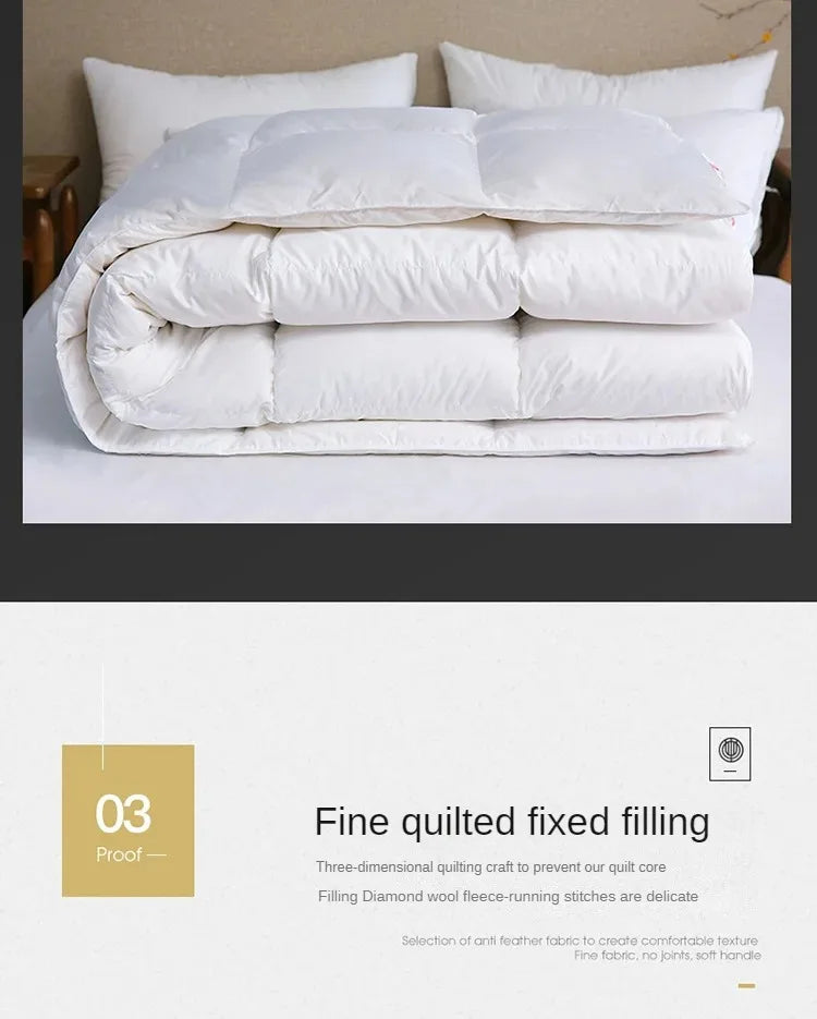 White quilted down duvet with diamond stitching filled with 95 white goose down for five-star hotel warmth