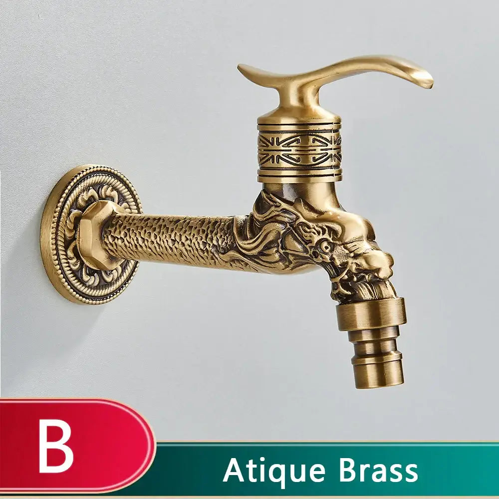 Antique brass dragon carved bathroom faucet with ornate dragon head and intricate engraved patterns wall mount decorbites dragon carved