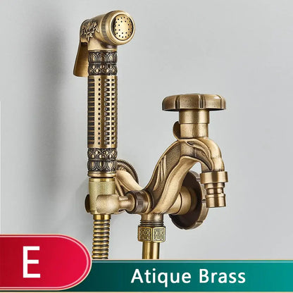 Antique brass bathroom sprayer with ornate dragon carved antique detailing and decorative handle for wall mount decorbites decor