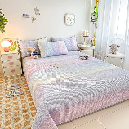Pastel gradient quilted single bedspread with soft textured weave and gentle lavender to mint transition for decorbites dreamy gradient