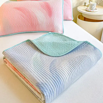 Pastel gradient quilted bedspread with ribbed texture and soft mint green border decorbites dreamy gradient single