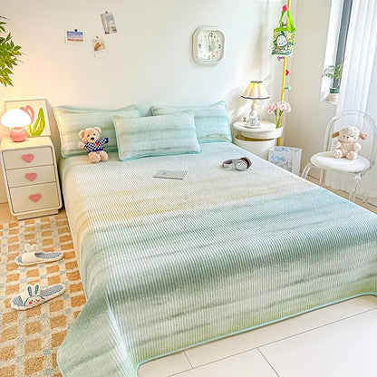 Dreamy gradient single bedspread in soft ribbed mint green and pale yellow with cozy texture for decorbites dreamy gradient collection