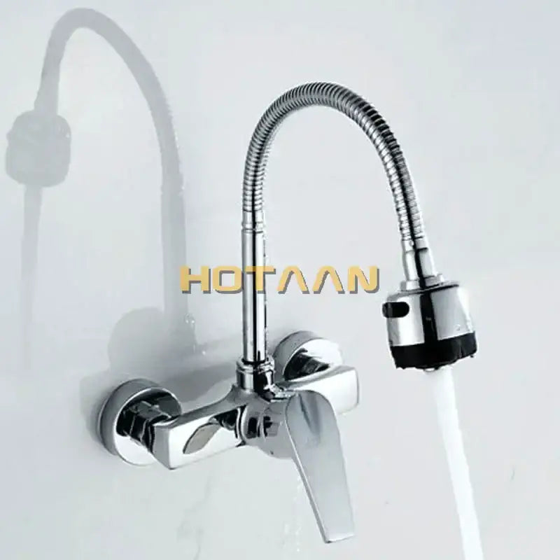 Chrome finished dual hole brass chrome adjustable showerhead kitchen tap mixer with flexible gooseneck and black spray head decorbites dual hole
