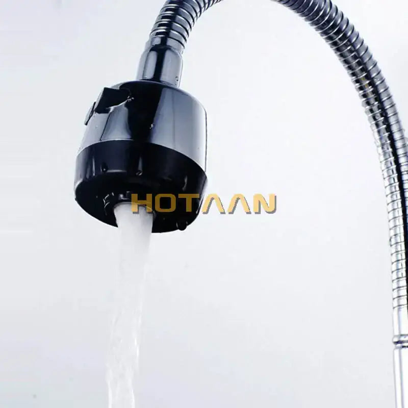 Black flexible gooseneck kitchen faucet with curved metallic hose in decorbites dual hole brass chrome tap mixer