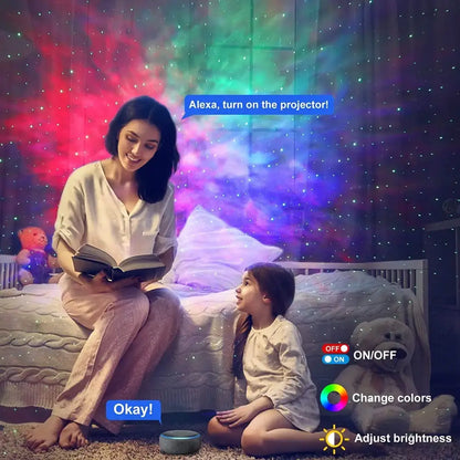A sleek white dynamic galaxy star projector light with matte finish and ambient lighting for bedroom ceiling decor