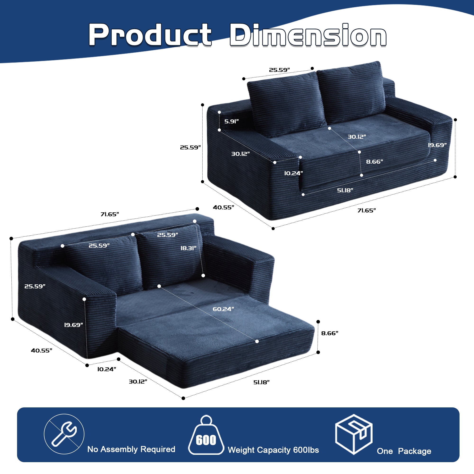 Dark Grey Corduroy Loveseat