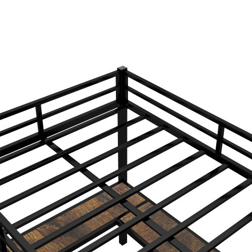 Black Metal Loft Bed With Desk And Shelves