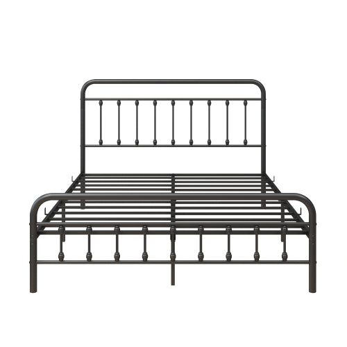 Metal Platform Bed Frame, Victorian Style Headboard Footboard Under Bed Storage No Box Spring Needed Queen Size Black