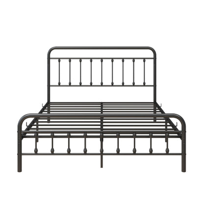 Metal Platform Bed Frame, Victorian Style Headboard Footboard Under Bed Storage No Box Spring Needed Queen Size Black