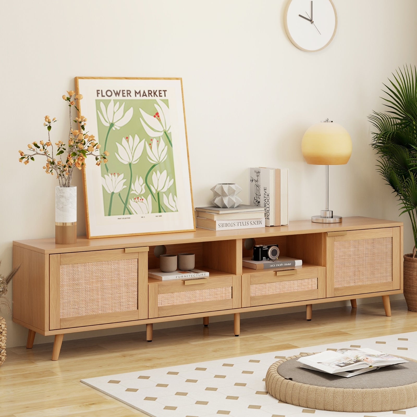 Rattan Farmhouse TV Stand