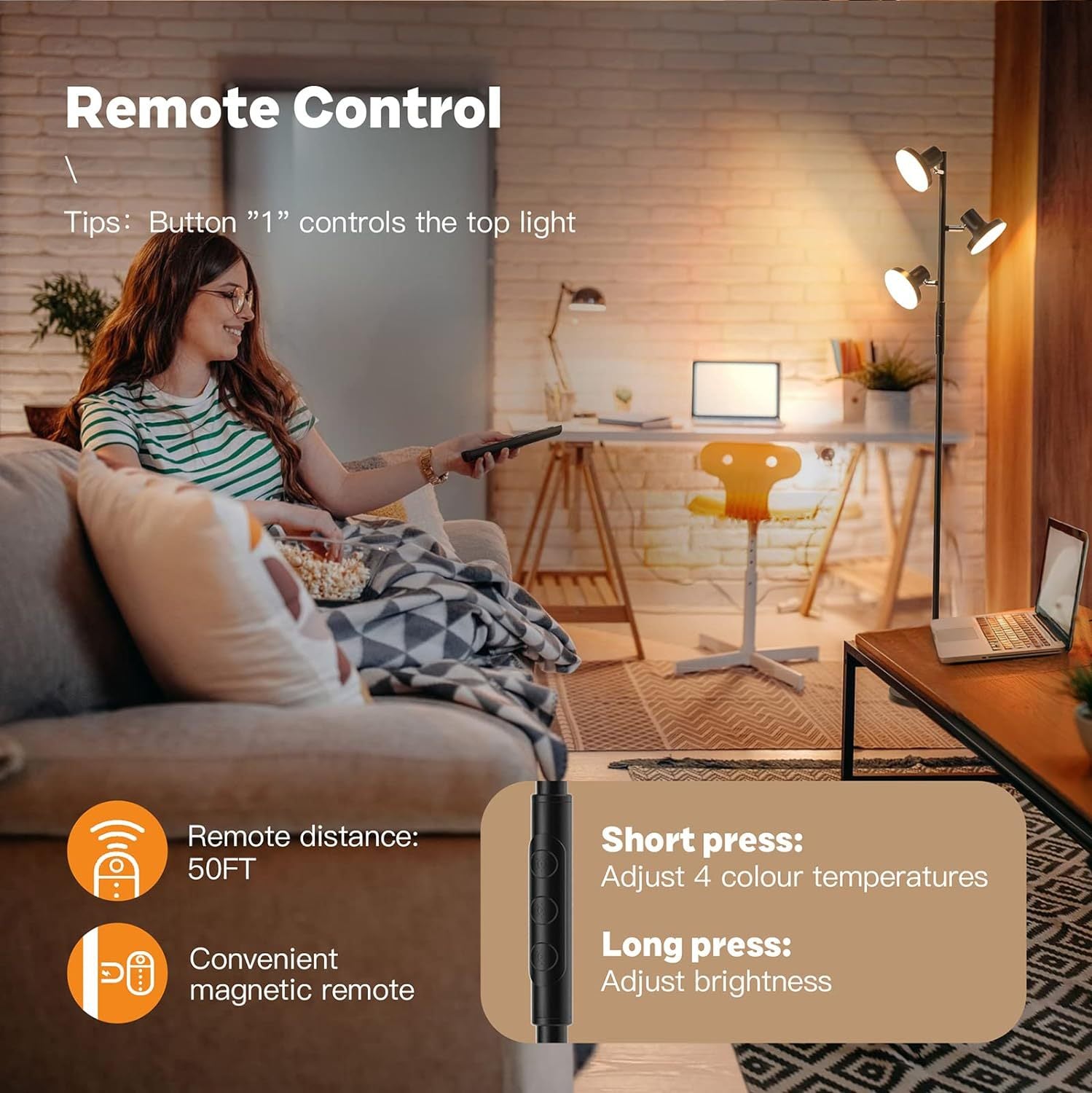 Gold Adjustable Rotatable Floor Lamp With Remote