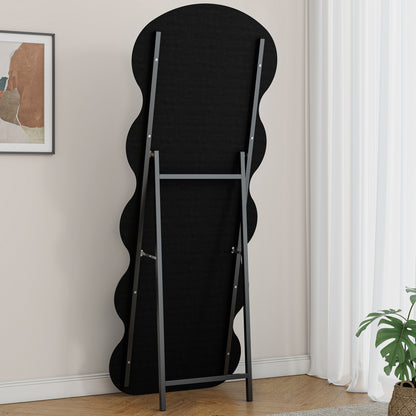 Flannel Full Length Wave White Floor Mirror With Stand For Bedroom Living Room Hanging Or Against The Wall