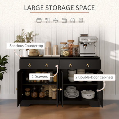 Kitchen Storage Sideboard, Farmhouse Buffet Cabinet With Barn Style Doors, Drawers, Adjustable Shelves, Black