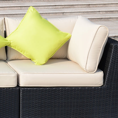 Outsunny 8 Pieces PE Rattan Corner Sofa Set With Thick Cushions, Aluminium Outdoor Rattan Garden Furniture Set With Glass Top Table, No Assembly Required, Black